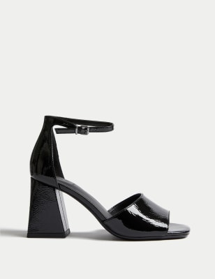 

Womens M&S Collection Leather Patent Block Heel Sandals - Black, Black