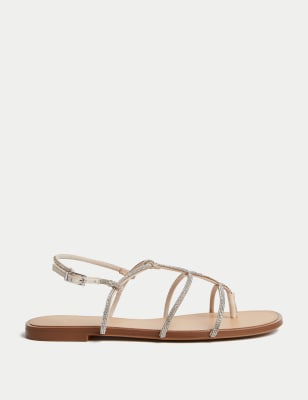 

Womens M&S Collection Sparkle Buckle Strappy Flat Sandals - Natural, Natural