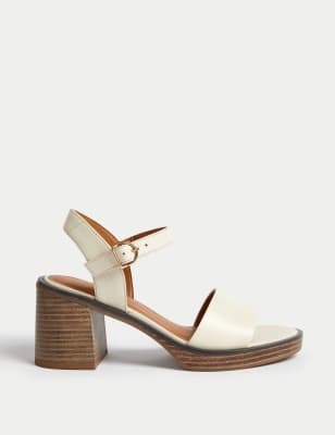 

M&S Collection Sandalias de piel con tiras al tobillo y tacón en bloqueWomens - Ivory, Ivory