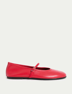 

Womens M&S Collection Unlined Leather Mary Jane Ballet Pump - Red, Red