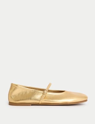 

Womens M&S Collection Unlined Leather Mary Jane Ballet Pump - Gold, Gold