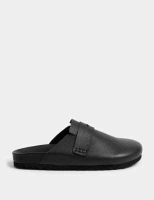 

Womens M&S Collection Leather Slip On Flat Clogs - Black, Black