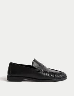 

Womens M&S Collection Leather Slip On Flat Loafers - Black, Black