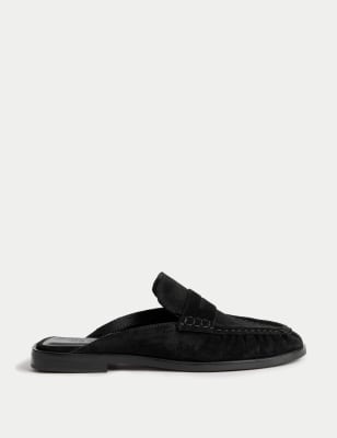 

Womens M&S Collection Suede Flatform Loafer Mules - Black, Black