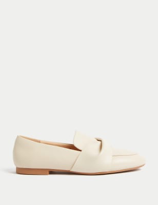 

Womens M&S Collection Leather Bow Slip On Flatform Loafers - Cream, Cream