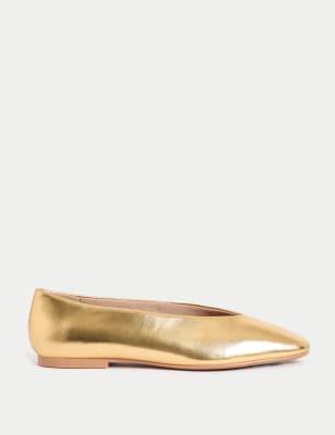 

Womens M&S Collection Leather Slip On Flat Ballet Pumps - Gold, Gold