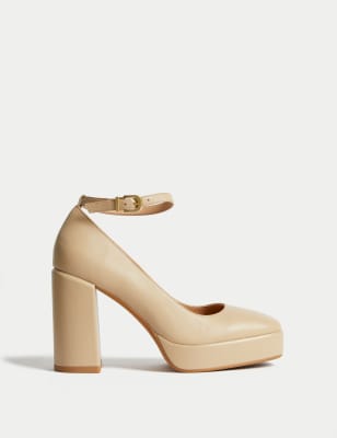 

Womens M&S Collection Leather Ankle Strap Platform Heels - Sand, Sand