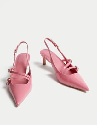 

Womens M&S Collection Leather Buckle Kitten Heel Slingbacks - Pink, Pink