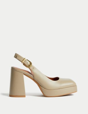 

M&S Collection Zapatos de piel de charol con plataforma y sin talónWomens - Beige, Beige