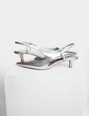 

Womens M&S Collection Kitten Heel Slingback - Silver, Silver