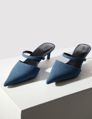 

Womens M&S Collection Denim Kitten Heel Pointed Mules, Denim