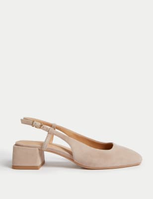

Womens M&S Collection Sandalen aus Wildleder mit Fersenriemen und Blockabsatz - Opaline, Opaline