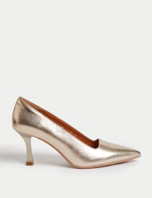 

Womens M&S Collection Leather Stiletto Heel Court Shoes - Platinum, Platinum