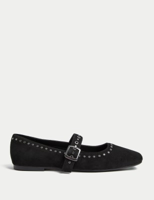 

Womens M&S Collection Flache Wildlederballerinas mit Nieten - Black, Black