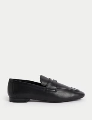 

Womens M&S Collection Wide Fit Leather Slip On Flat Loafers - Black, Black