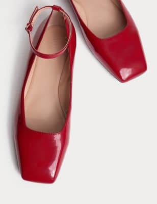 

Womens M&S Collection Patent Ankle Strap Flat Ballet Pumps - Red, Red