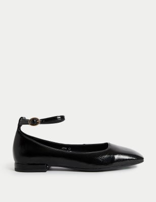 

Womens M&S Collection Patent Ankle Strap Flat Ballet Pumps - Black, Black