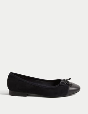 

Womens M&S Collection Suede Bow Flat Ballet Pumps - Navy, Navy