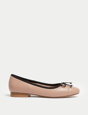 

Womens M&S Collection Leather Bow Flat Ballet Pumps - Pale Blush, Pale Blush