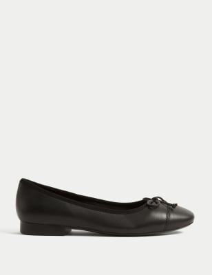 

Womens M&S Collection Leather Bow Flat Ballet Pumps - Black Mix, Black Mix