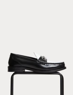 

Womens M&S Collection Leather Contrast Chain Detail Loafers - Black, Black