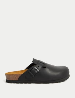 

Womens M&S Collection Flache Lederclogs - Black, Black