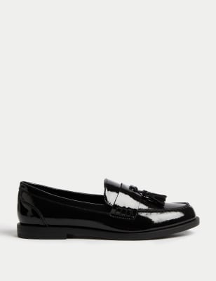 

Womens M&S Collection Tassel Block Heel Loafer - Black Patent, Black Patent