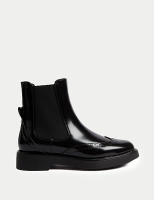 

Womens M&S Collection Chelsea Brogue Detail Flatform Boots - Black, Black