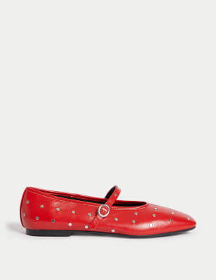 

Womens M&S Collection Studded Buckle Flat Ballet Pumps - Red, Red