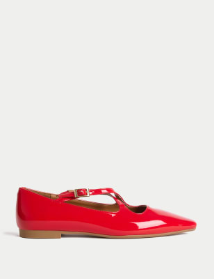 

Womens M&S Collection Strappy Flat Chisel Toe Ballet Pumps - Red, Red