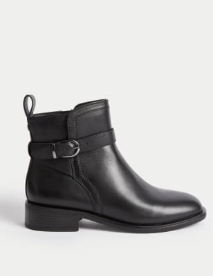 

Womens M&S Collection Leather Buckle Flatform Ankle Boots - Black, Black