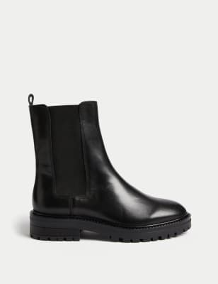 

M&S Collection Botines de piel de puntera redondeada ChelseaWomens - Black, Black
