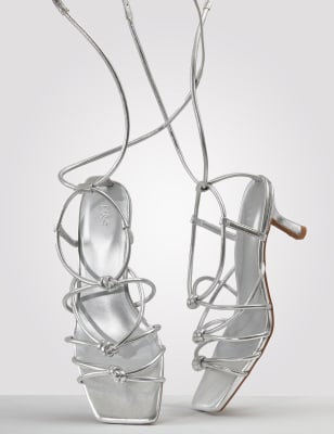 Silver strappy kitten heels on sale