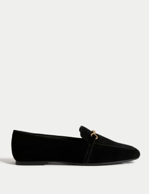 

Womens M&S Collection Suede Chain Detail Flat Loafers - Black, Black