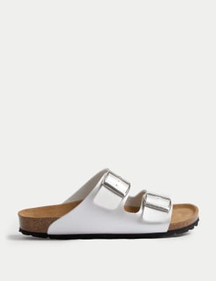 

Womens M&S Collection Leather Double Buckle Footbed Sandals - Silver, Silver