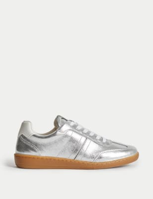 

Womens M&S Collection Leather Metallic Side Detail Trainers - Silver, Silver