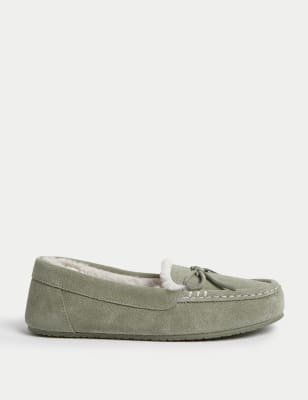 

Womens M&S Collection Suede Moccasin Slippers - Dark Sage, Dark Sage