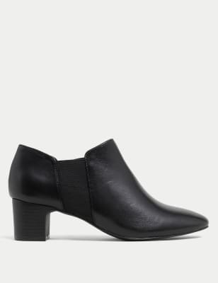 

Womens M&S Collection Leather Block Heel Shoe Boots - Black, Black