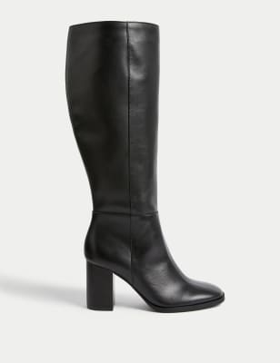 

Womens M&S Collection Leather Block Heel Knee High Boots - Black, Black