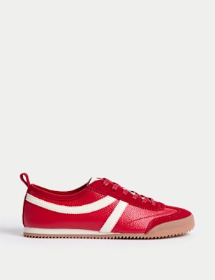 

Womens M&S Collection Leather Stripe Trainers, Red Mix