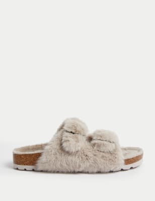 

Womens M&S Collection Faux Fur Buckle Slider Slippers - Mink, Mink