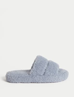 

Womens M&S Collection Borg Platform Open Toe Slider Slippers, Light Blue