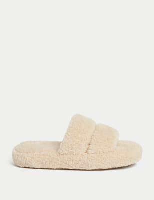 

Womens M&S Collection Zehenfreie Slipper mit Teddyfell und Plattformsohle - Cream, Cream
