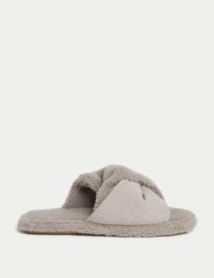 

Womens M&S Collection Borg Crossover Slider Slippers - Grey Mix, Grey Mix