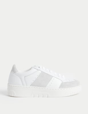 

Womens M&S Collection Leather Lace Up Trainer - White Mix, White Mix