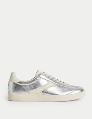 

Womens M&S Collection Leather Cupsole Side Detail Trainers - Silver, Silver