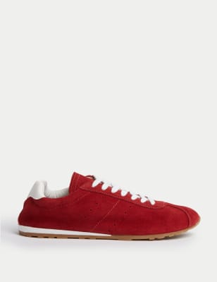 

Womens M&S Collection Unlined Suede Lace Up Trainers - Red, Red