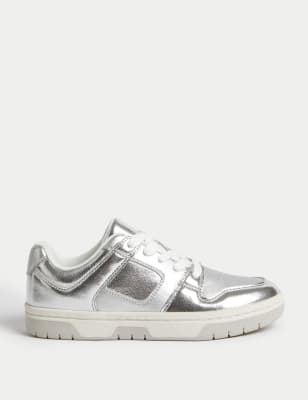 

Womens M&S Collection Turnschuhe zum Schnüren mit Metallic-Effekt - Silver, Silver
