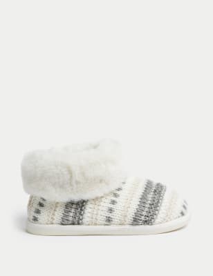 

Womens M&S Collection Faux Fur Cuff Slipper Boots - Cream Mix, Cream Mix