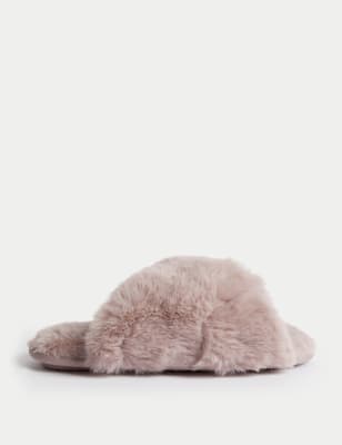 

Womens M&S Collection Faux Fur Crossover Slider Slippers - Pink, Pink